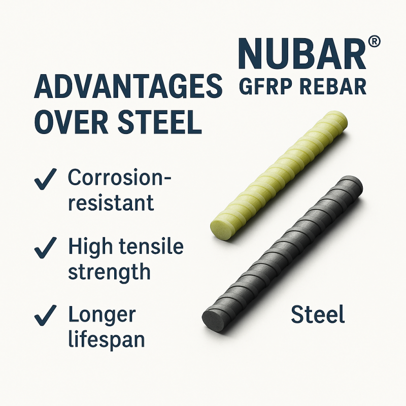 discover why nubar174 gfrp rebar is the smarter choice this tensile strength comparison chart clearly shows how it outperforms traditional and galvanized steel rebar delivering superior strength zero corrosion and long term coastal durability for pvc fencing foundations and structural applications