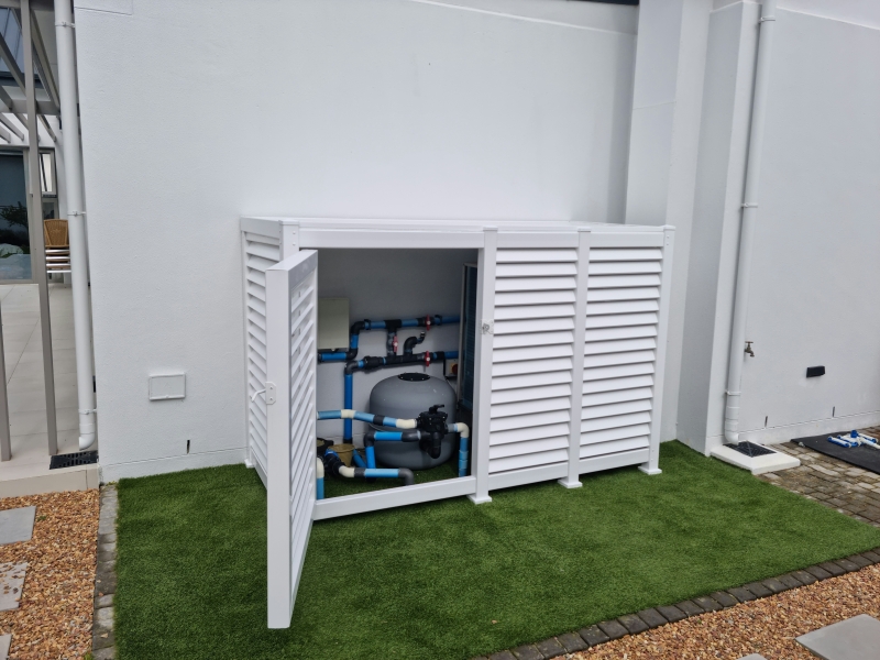 pool pump cover box enclosure pump filter utility box screening louvered val de vie estate approved pearl valley pvc louvered pool pump enclosure south africa custom pvc pool filter and pump cover des