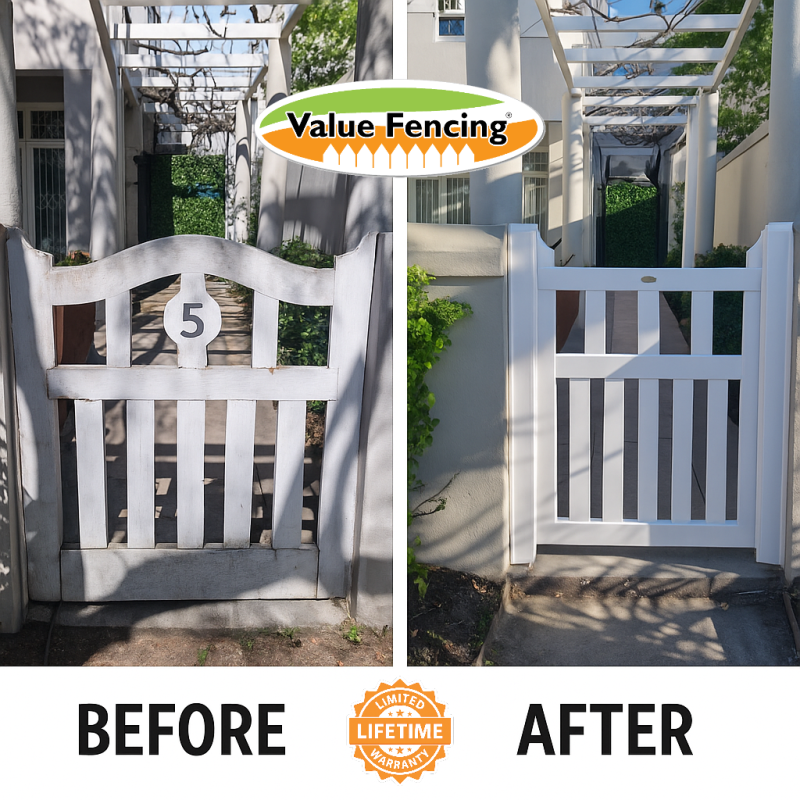 pvc pedestrian gate paarl entrance gate zomerlust landgoed paarl value fencing cape winelands before and after fencing premium pvc gate maintenance free entrance astm f964 certified dupont tio2 non ch