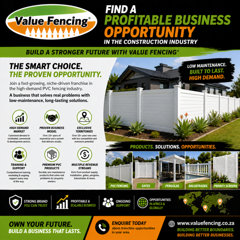 construction industry business ideas profitable building business niche construction opportunity pvc fencing business model construction franchise opportunity property improvement business low mainten