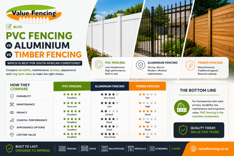 fencing material comparison residential fencing solutions estate fencing coastal fencing privacy fencing options low maintenance fence property improvement fence durability fencing lifespan fencing ow