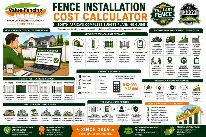 fencing project cost estimator fence installation pricing residential fencing costs commercial fencing costs boundary fence installation fence budgeting guide fencing contractor quote estate fencing c