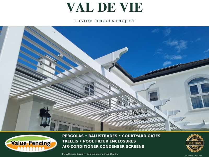custom pvc pergolas estate balustrade installations courtyard privacy gates decorative trellis panels pool pump screening pool filter enclosures air conditioner condenser screens val de vie outdoor li