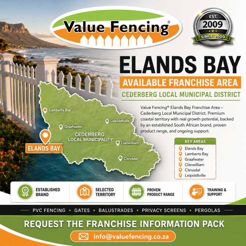 elands bay franchise area cederberg business opportunity west coast pvc fencing lamberts bay franchise coastal fencing solutions low maintenance pvc fencing holiday home fencing rural property fencing value fencing opportunity cederberg outdoor solutions