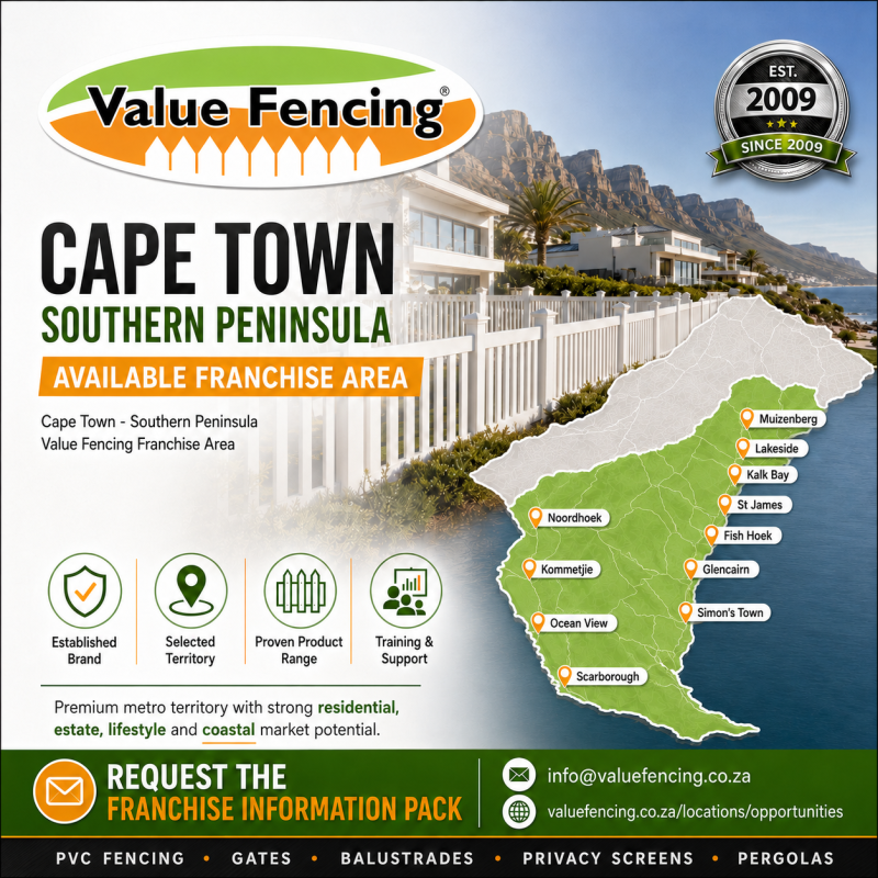 southern peninsula franchise for sale cape town southern peninsula franchise muizenberg franchise for sale noordhoek franchise fish hoek franchise kalk bay franchise glencairn franchise simons town franchise scarborough franchise value fencing franchise