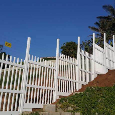 pvc palisade fence stepped with electric fence