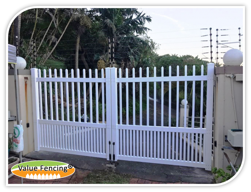 value fencing pvc palisade dual swing gates