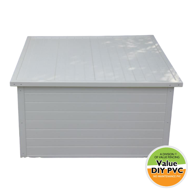 solid stylish slatted pvc pool pump screen enclosure in a custom size for a modern outdoor aesthetic