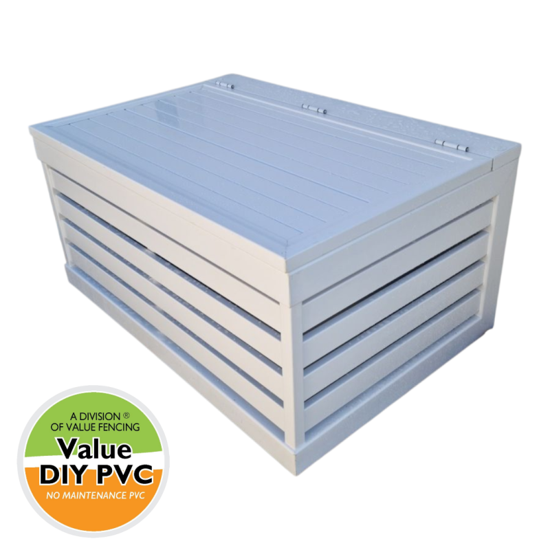 pvc pool pump cover horizontal slatted design closed view