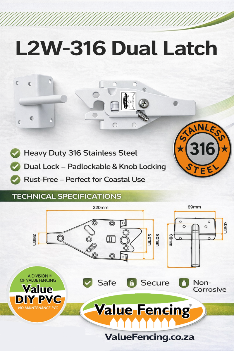 latch l2w double self latching pvc fence gate 316 stainless steel white