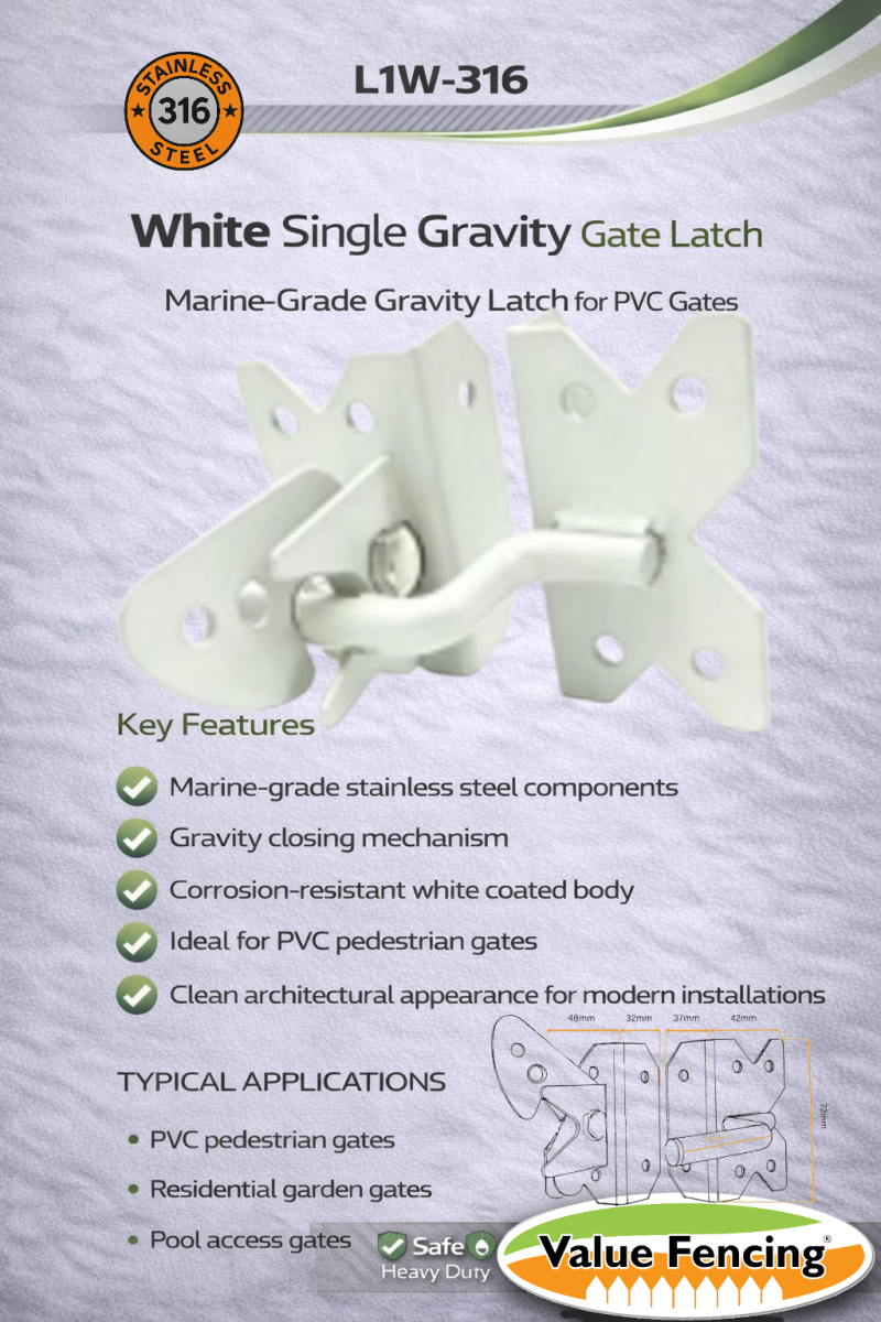 latch l1w pool top self latching pvc fence gate 316 stainless steel white