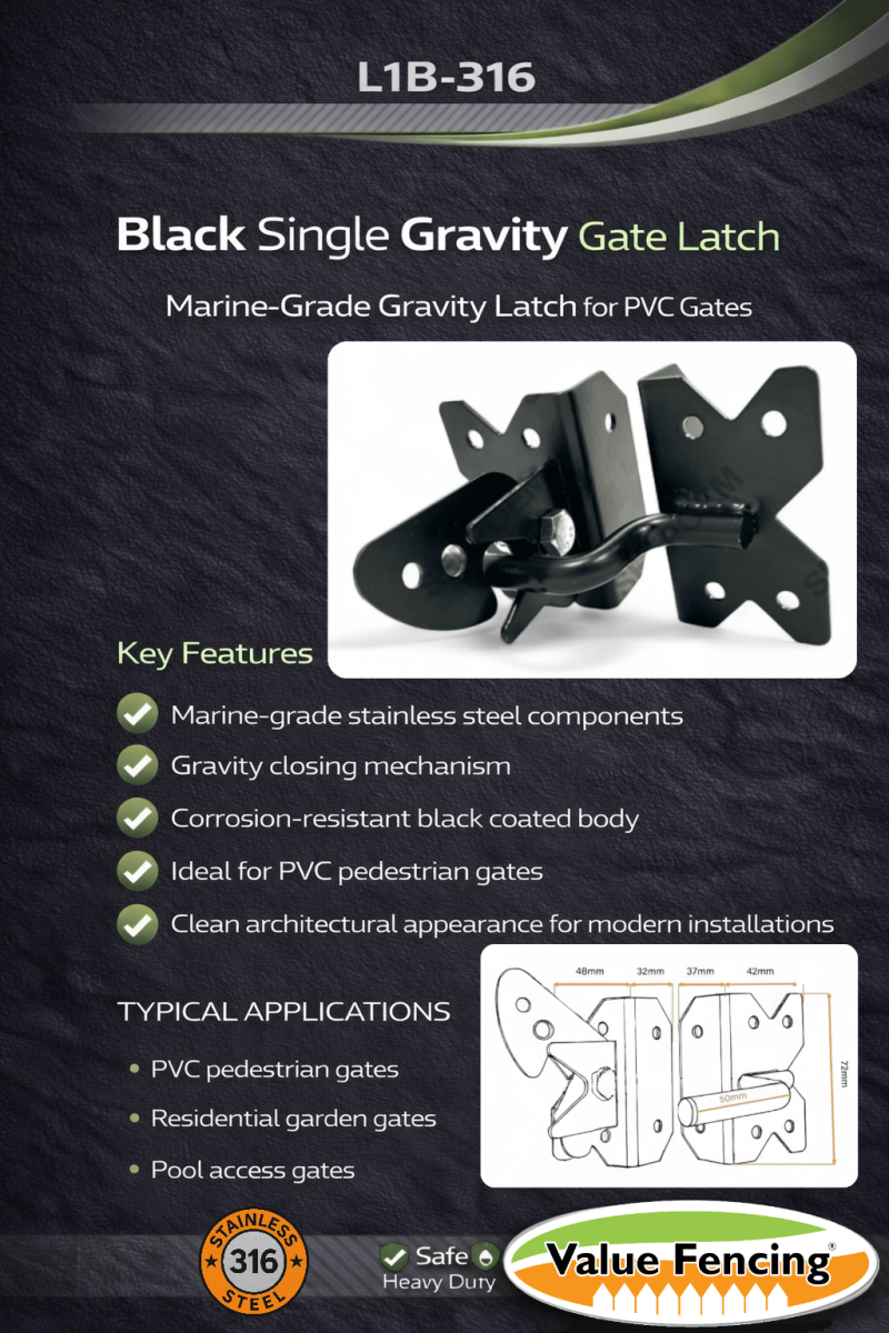 latch l1b pool top self latching pvc fence gate 316 stainless steel black