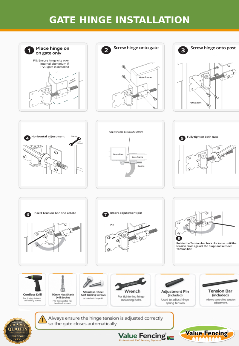 gate hinge spring loaded self closing lrg white