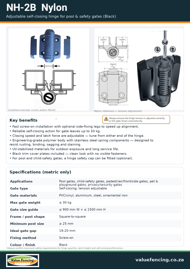 2b self closing gate hinge adjustable spring hinge for pvc and pool gates durable rustproof polymer design order from value fencing