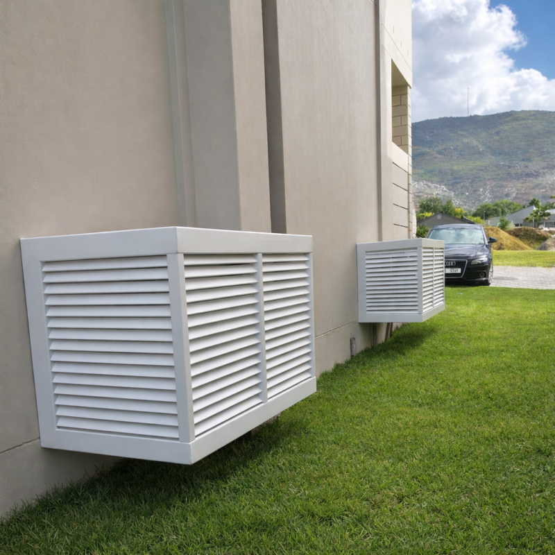 close up of the pvc ac cover showing louvered slats for airflow and durability