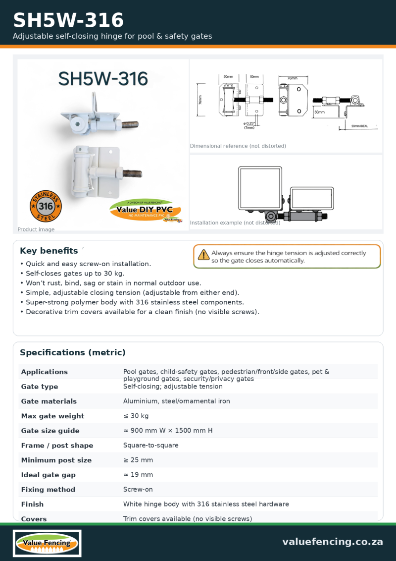 sh5 w specifications pvc gate hinge set