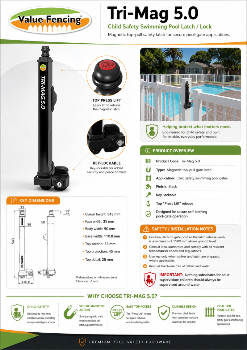latch tri mag 50 pool safety gate lock